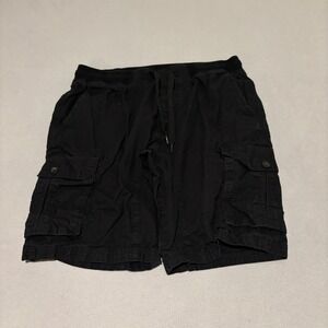 Southpole Mens Black Cargo Shorts XL Elastic Waist Drawstring Cotton Casual